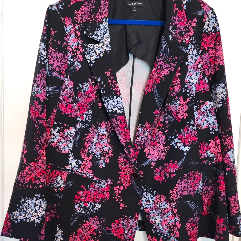 Lane Bryant one button casual floral blazer black and pink sz 28